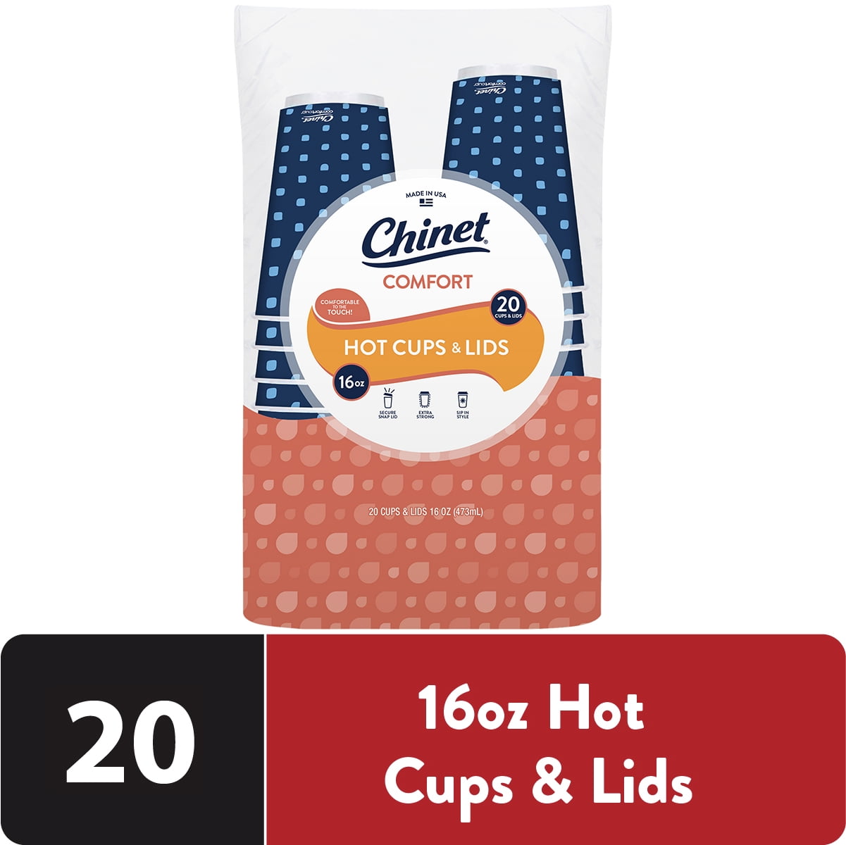 Chinet Comfort Premium Disposable Paper Hot Cups with Lids, 16 oz, 20 Count