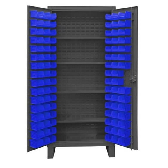 Durham HDC36-96-4S5295 12 Gauge Recessed Door Style Lockable Cabinet with 96 Red Hook on Bins & 4 Adjustable Shelves, Gray - 36 in.