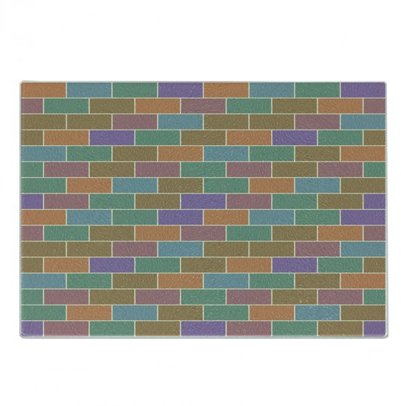 Colorful Cutting Board, Vintage Brick Wall Motif Geometric Rectangles Pattern Retro Design Inspirations, Decorative Tempered Glass Cutting and Serving Board, Small Size, Multicolor, by Ambesonne