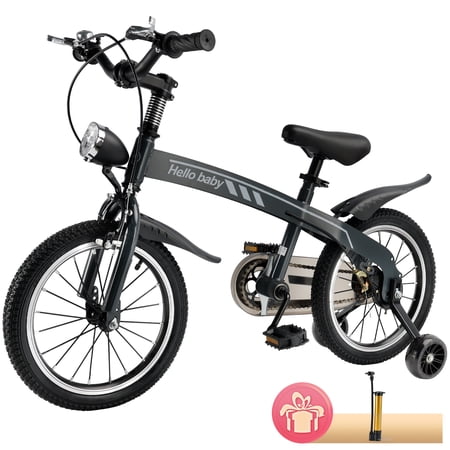 ARTUDATECH 14/16 Inch Kids Bike for Ages 3-7 Years Old Boys Girls, Kid's Bikes with Training Wheels LED Headlight, Children Bicycle for Kids and Toddler Beginners, Black/Red