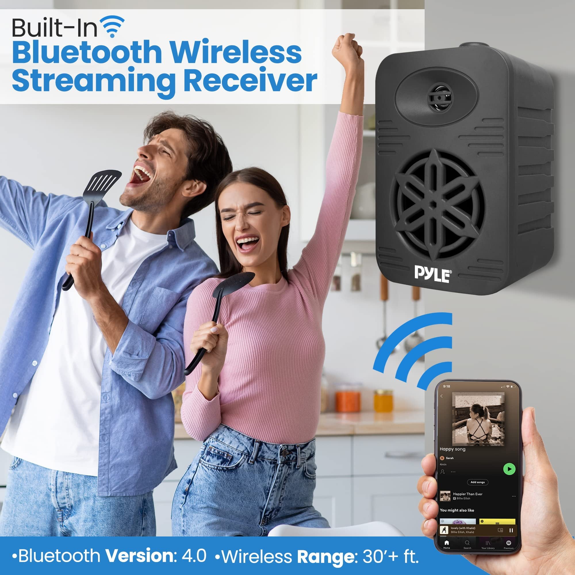 PyleUsa Bluetooth Indoor Outdoor Speakers Pair - 500 Watt Dual Waterproof 5.25 2-Way Full Range Speaker System w/ 1/2 High Compliance Polymer Tweeter - Home, Boat,Deck, Patio, Poolside - PDWRBT56BK