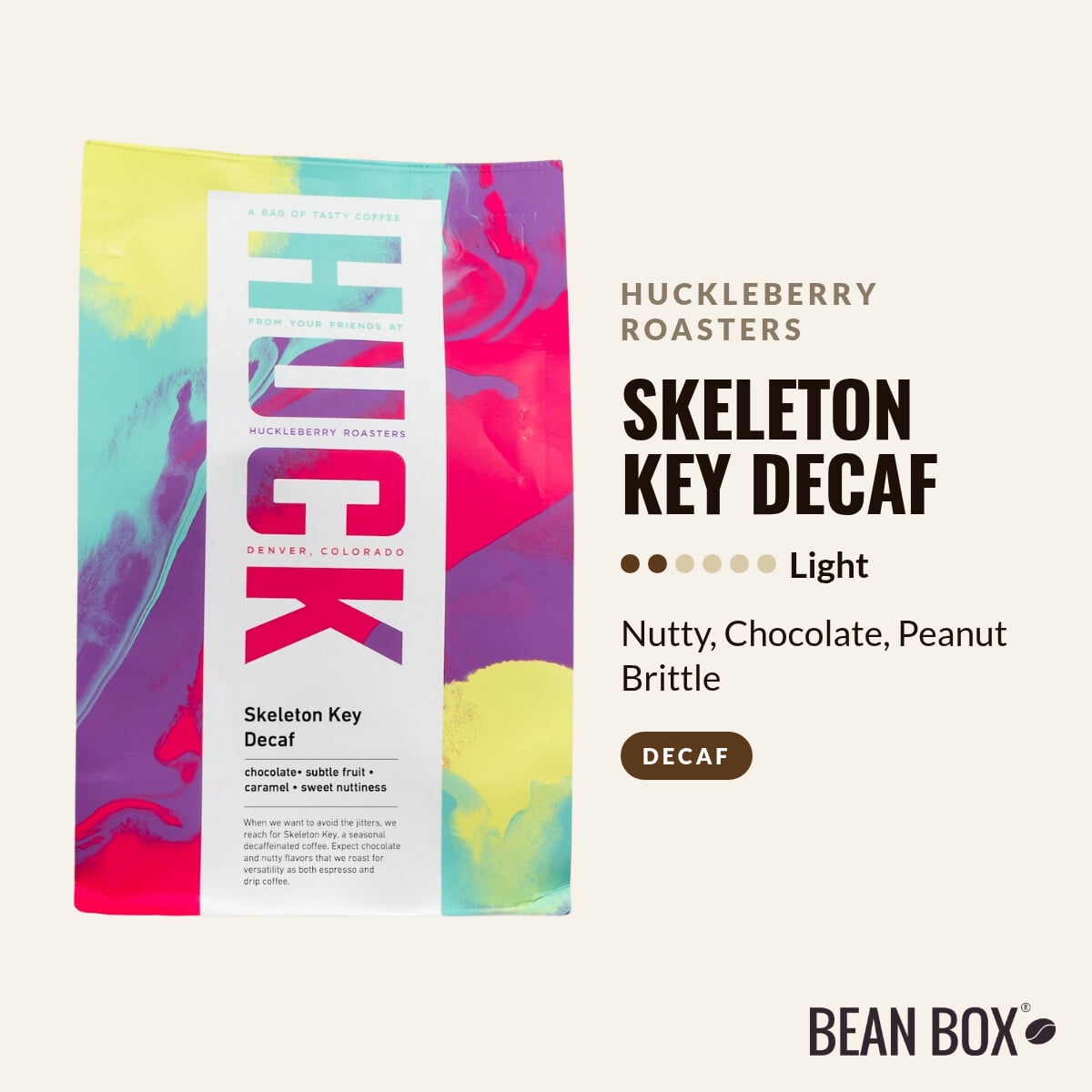 Skeleton Key Decaf - Roasted by Huckleberry Roasters - Whole Bean Coffee - 12oz Bag