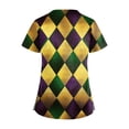 thumbnail image 3 of Mardi Gras Scrub Tops for Women Carnival V Neck Mask Print Scrubs Sequins Sparkly Short Sleeve Gold Uniform with Pockets Yellow M, 3 of 4
