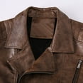 thumbnail image 5 of IROINNID Men's Long Sleeve V-Neck Faux Leather Notch Lapel Short Jacket Solid Color Casual Autumn And Winter Baseball Uniform Leather Jacket Leather Jacket, 5 of 8