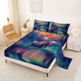 thumbnail image 2 of Castle Fairy Neon Aurora Moose King Sheets 4pcs for Teens,Glow Pine Lake Star Bedding,Teal Orange Purple,1 Fitted Sheet, 1 Flat Sheet and 2 Pillowcases, 2 of 6