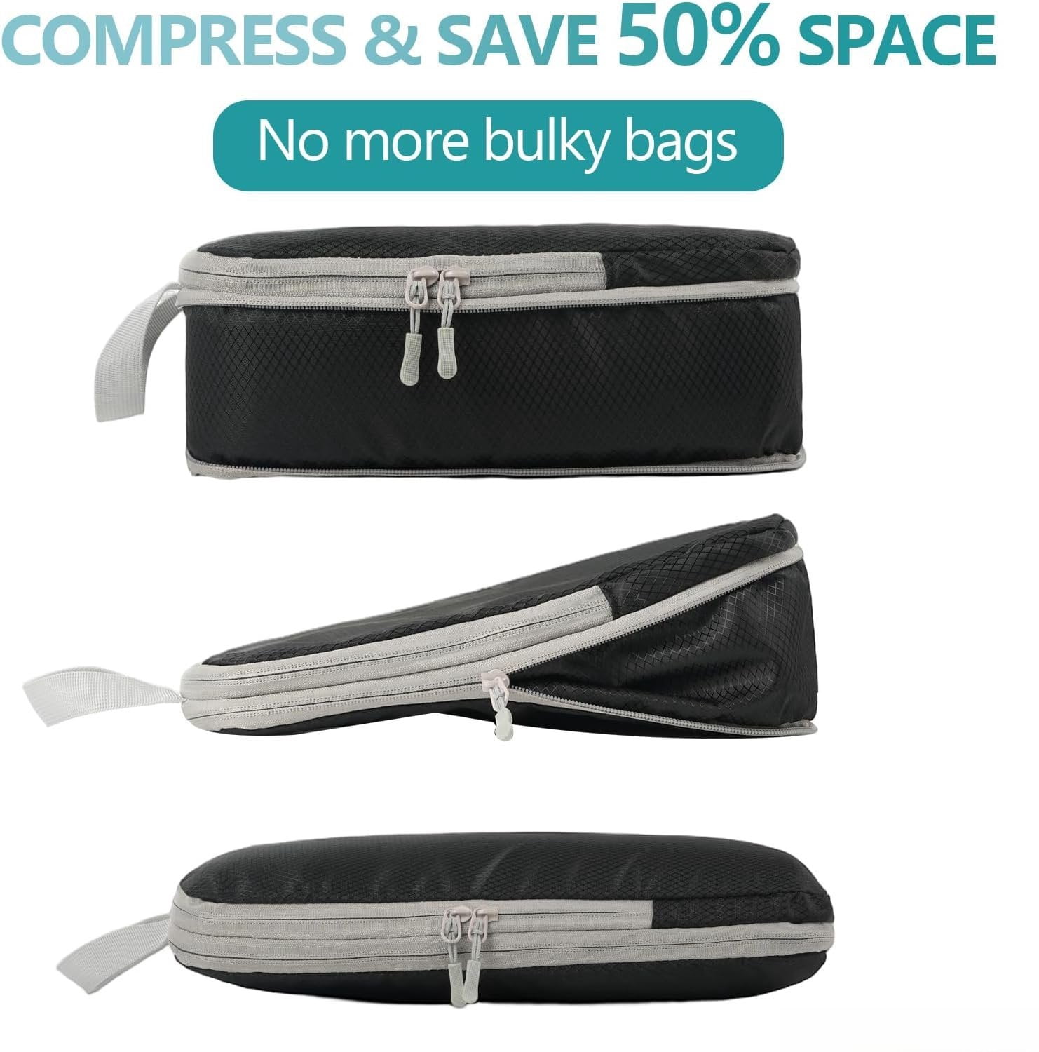 Compression Packing Cubes for Travel, 4 Set Expandable Packing Organizers, Lightweight Luggage Organizer Bags, Travel Essentials for Carry , Handy Helper for Organizing Clothes,Black