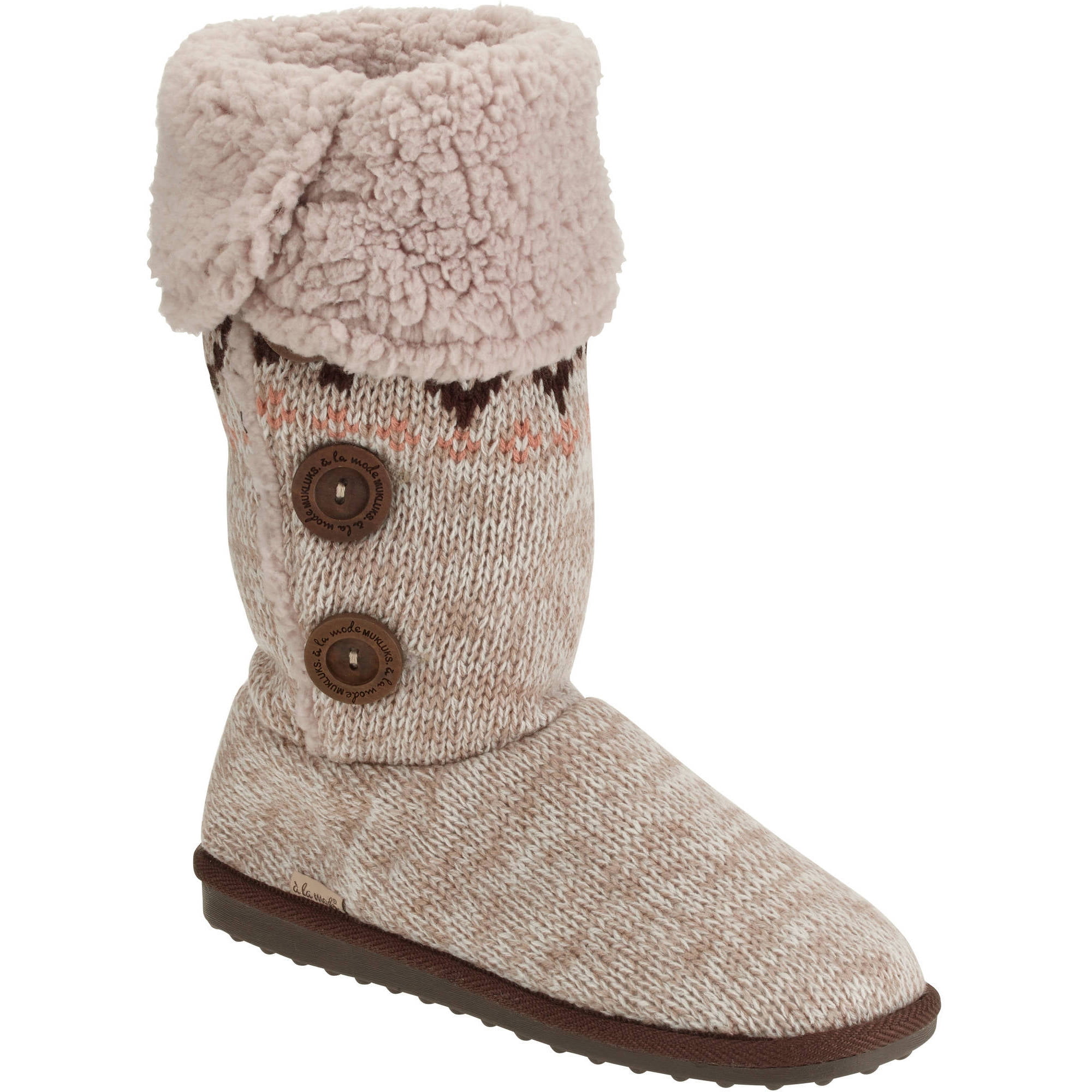 Muk Luks Ala Mode Women s Tall Knit Boot Slipper Walmart