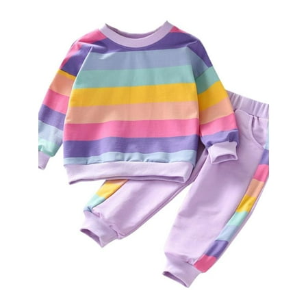 

Topumt Baby Girl Boys Clothes Rainbow Pullover Sweater Top&Pants Set 2 Pieces Outfits Winter Warm Clothes