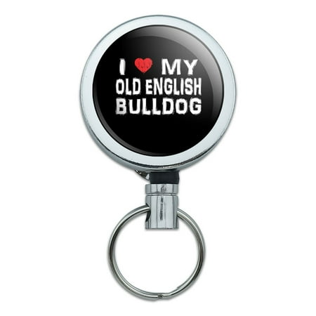I Love My Old English Bulldog Stylish Retractable Belt Clip Badge Key