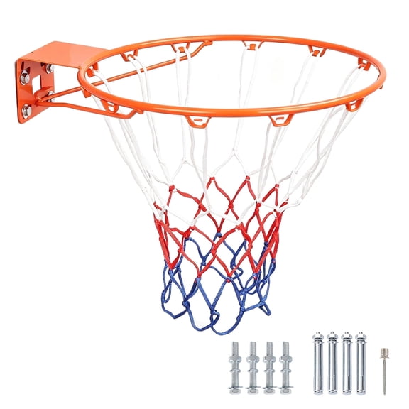 LLNC 18" Heavy Duty Basketball Rim Replacement, Universal Wall Mount Flex Rim with All Weather Net, Fits Walls, Poles & Backboards for Indoor Outdoor Use