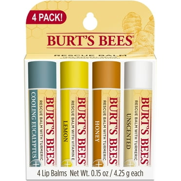 Burt's Bees Natural & Moisturizing Rescue Lip Balm, Multi-Flavor, 4 Pack