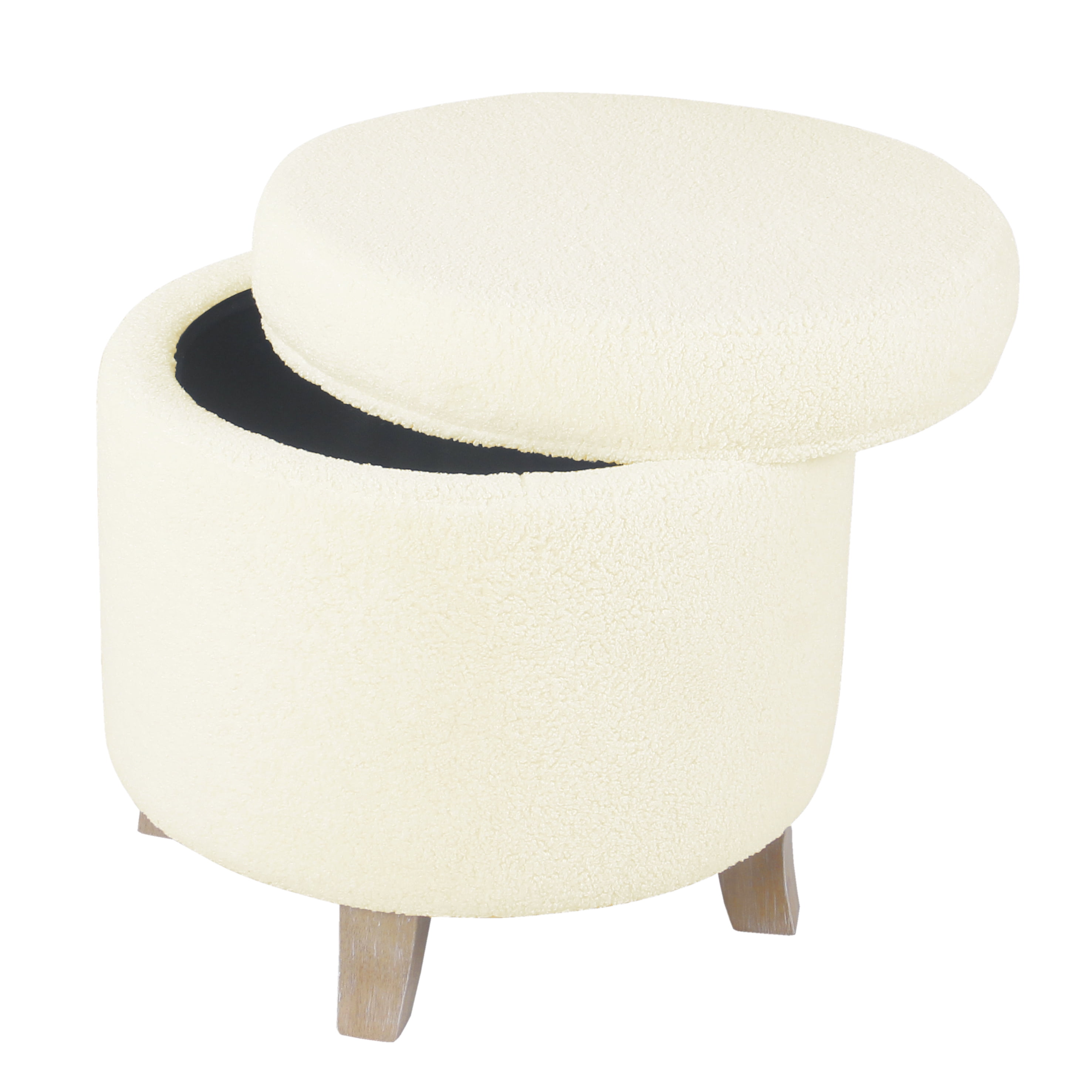 HomePop Round Storage Ottoman - Cream Faux Sheepskin