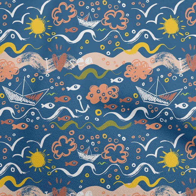 oneOone Rayon Navy Blue Fabric Ocean Life Fabric For Sewing Printed Craft Fabric By The Yard 56 Inch Wide
