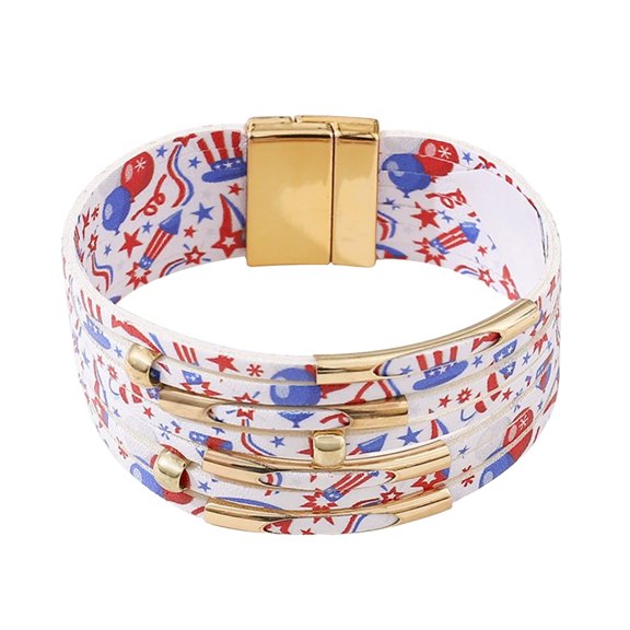 EWSFHUI USA Flag Bracelets Wide Cuff Bangle Bracelet for Women,Magnet Clasp Adjustable Bracelet Patriotic Independence Day Accessory Gifts