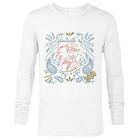 Marvel Ms. Marvel Kamala Khan Paisley Print Sketch - Long Sleeve T-Shirt for Men - Customized-White