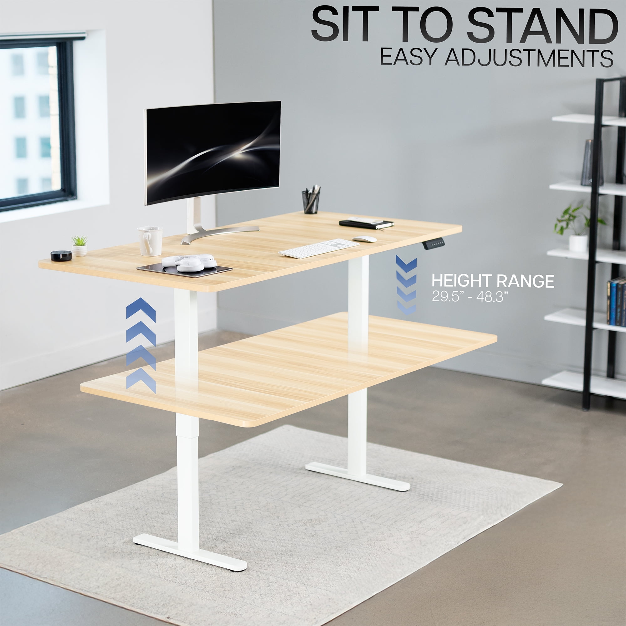 VIVO Electric Dual Motor 71” x 36” Standing Desk, Light Wood Top, White Frame