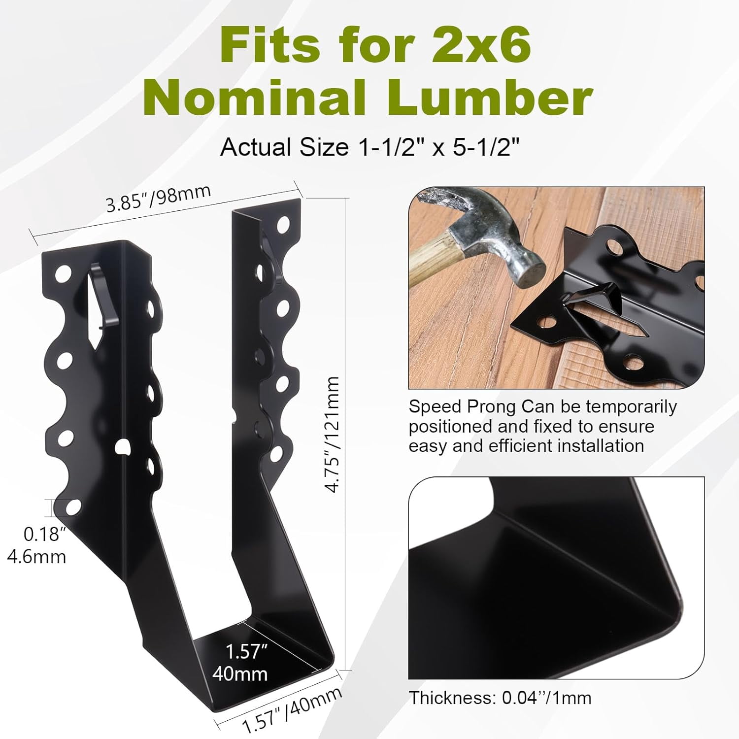 25 pcs 26 wooden beam brackets, 20-gauge black powder coated surface mounting brackets, suitable for deck, floor, ceiling, roof hurricane tie brackets