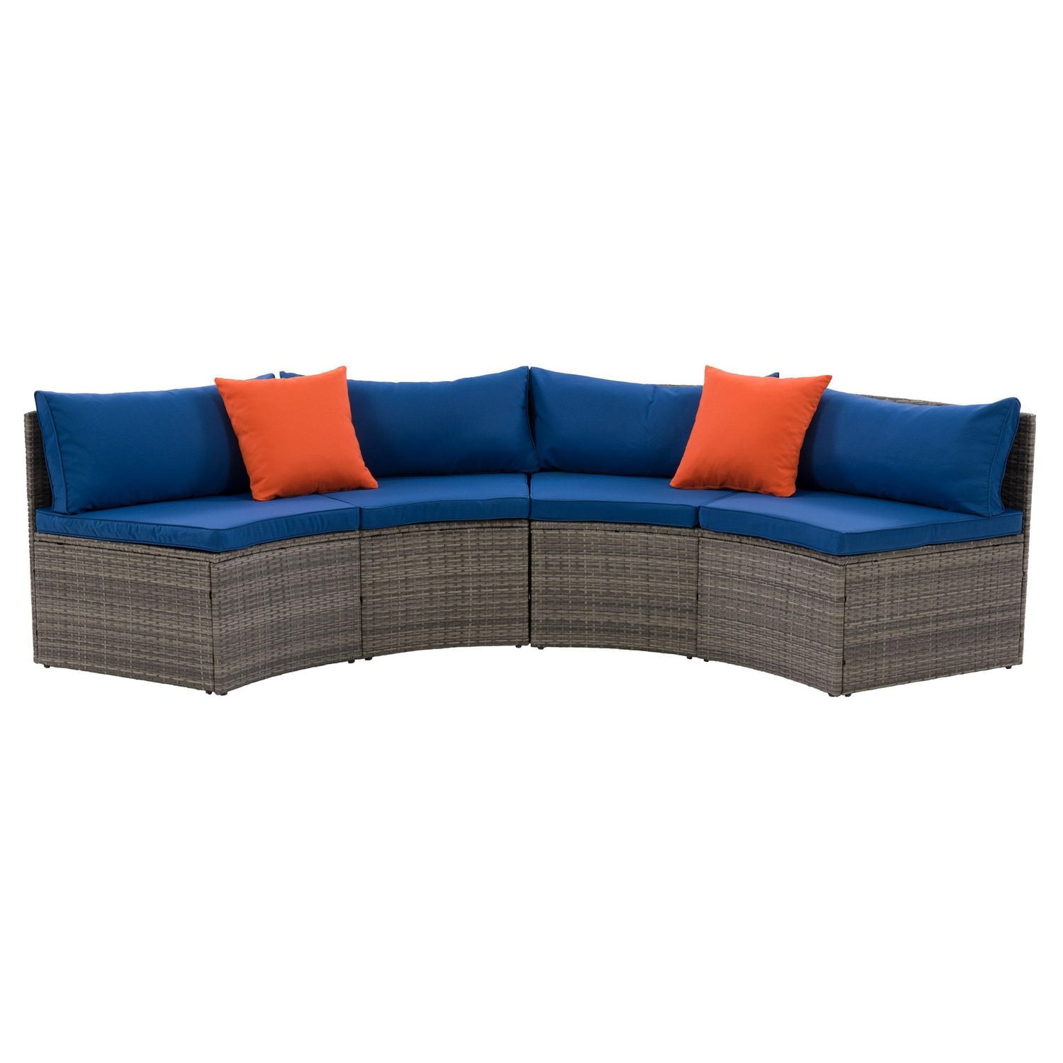 CorLiving Parksville 3-Piece Resin Wicker Patio Sectional Set- Blended Grey Finish/Oxford Blue Cushions