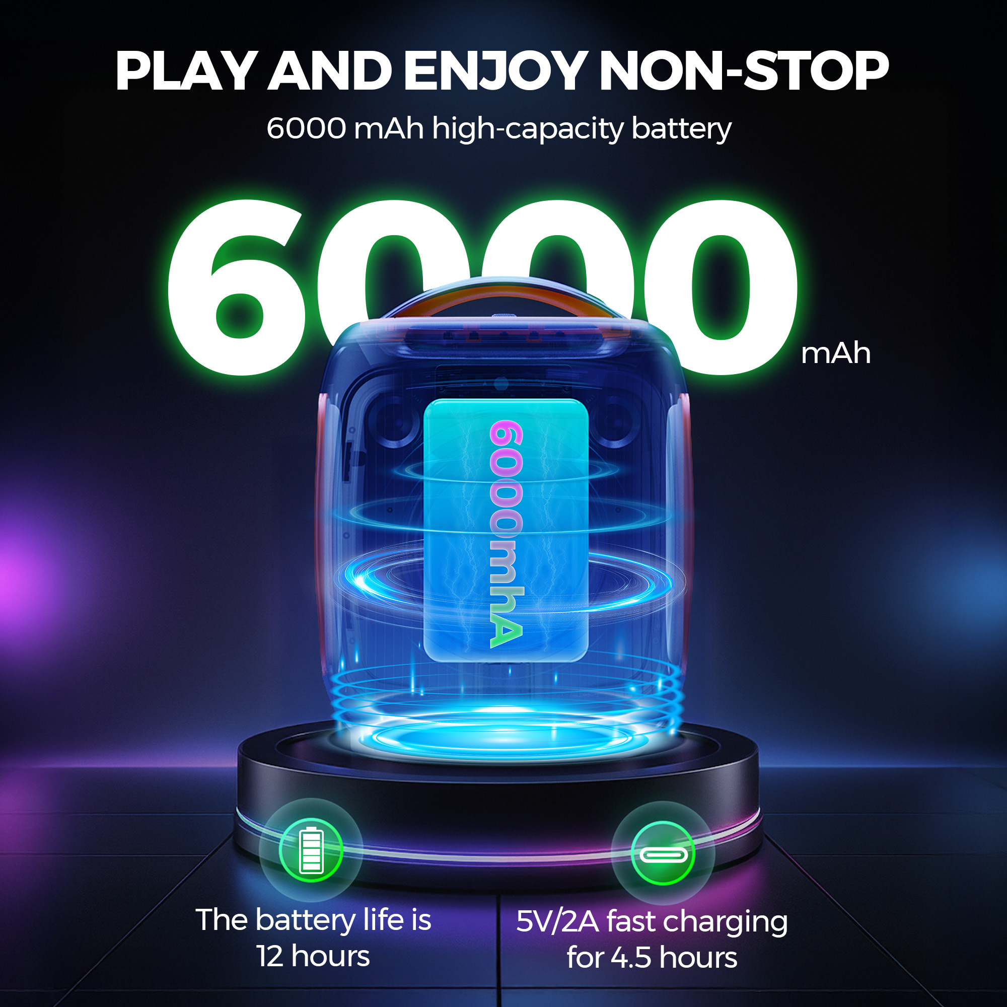 Seenda Karaoke Machine with Bluetooth & 2 Wireless Microphones, IPX5 Waterproof Portable PA System with RGB Lights for Indoor/Outdoor Parties