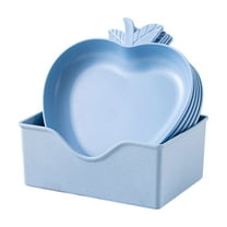 Apple Shaped Plates with Tray, 5Pcs Multi-color Wheat Straw Plates, Unbreakable Salad Dessert Snack Plate Appetizer Sauce Dish (Blue)