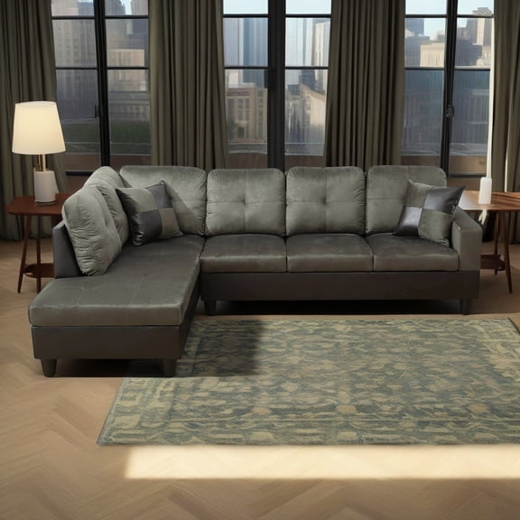 Hommoo Sofa Set, Flannel And PVC 2-Piece Couch Living Room Sofa Set,Taupe