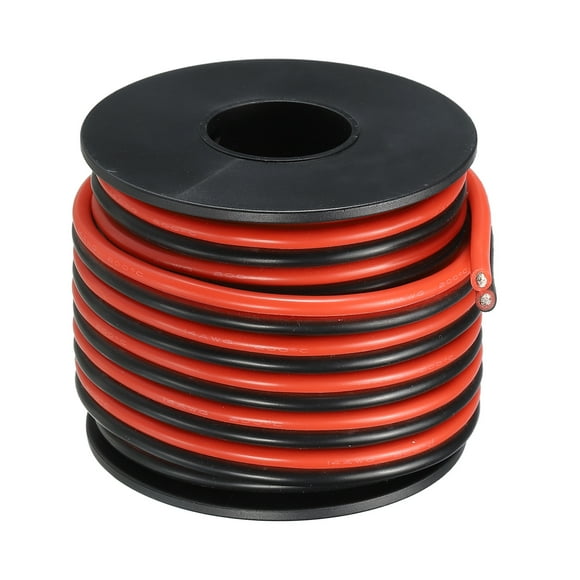 Unique Bargains 2 Conductor Parallel Silicone Wire 14AWG 14 Gauge Red Black Electrical Wire Tinned Copper Spool 7.5m/25ft