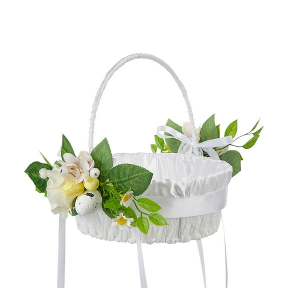 PEIBang Easter Flower Baskets,Woven Rattan Wedding Basket with Handle and Bow,Rustic Flower Holder for Wedding Party Home Decor