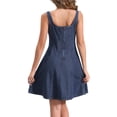 thumbnail image 3 of Vestido de mezclilla para mujer Inspire Chic, cuello cuadrado, corte A, casual, mini vestido, L, azul oscuro, 3 of 6