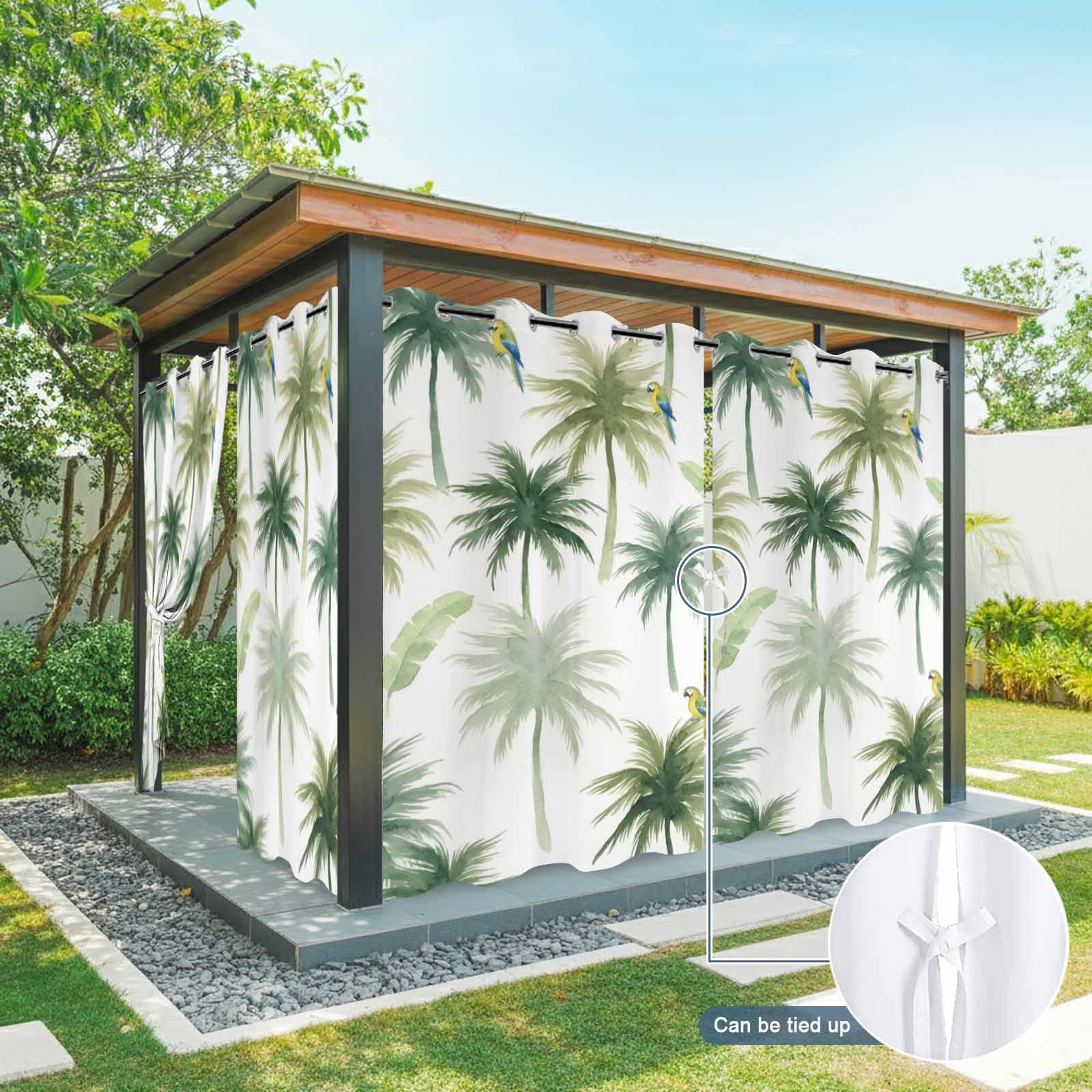 Summer Palm Tree Parrot Outdoor Curtains for Patio, Tropical Green Leaf Bird Sunshade Privacy Drapes Grommet Waterproof Outside Curtains for Porch/Cabana/Balcony 54"x 108", 2 Panel