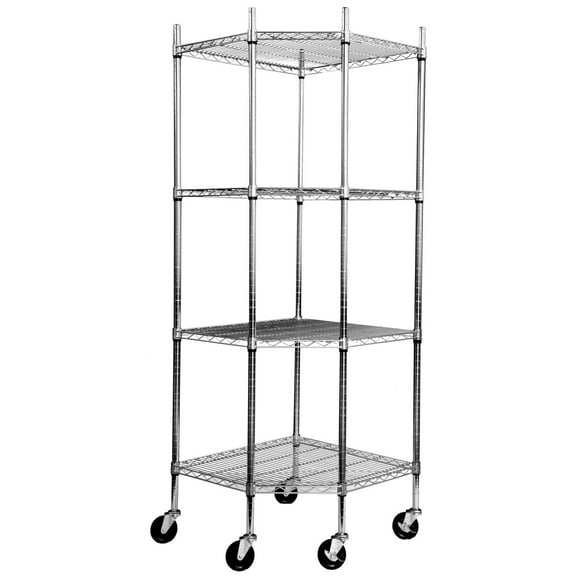TRINITY EcoStorage™ 4-Tier Corner Wire Shelving Rack | Nsf | Includes Wheels | Chrome