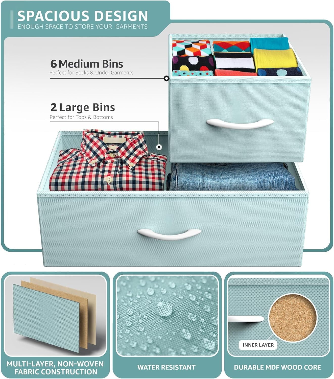 Sorbus Dresser with 8 Fabric Bins Drawers - Kids Furniture Storage Chest for Clothing Toys Organization, Bedroom, Closet (Aqua)