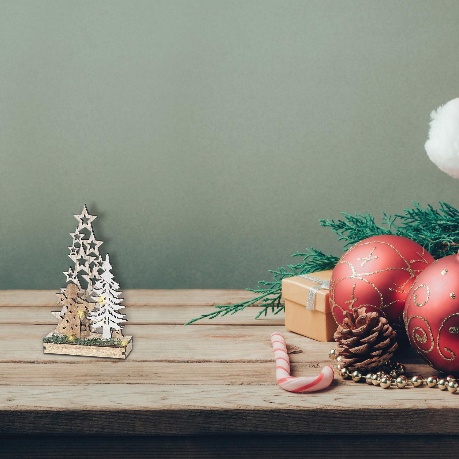 Arbre Étoilé En Bois À Led Et Support D'Ange Petit