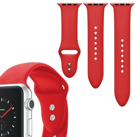 One Red Apple - 3-Pieces Smooth Silicone Replacement Strap for 38/40mm Apple Watch Series 1, 2, 3, and 4 - Red
