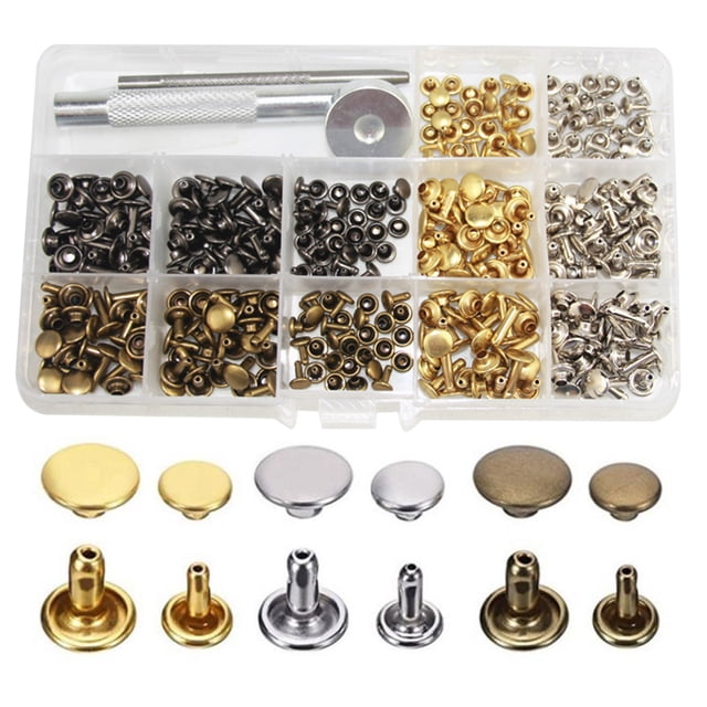 Coofit 180 Sets Leather Rivets Metal Rivet Buttons Double Cap Rivets with Fixing Tools