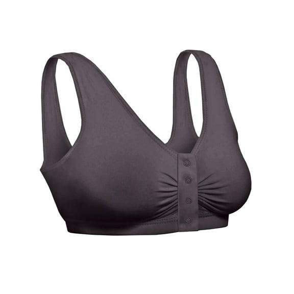Snap Front Seamless Bra with Ultra-Wide Straps For Comfort and Support, Plush Fabric - Black, Large