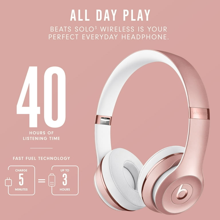 Beats Solo3 Wireless On-Ear Headphones with Apple W1 Chip, Rose Gold, Walmart.com