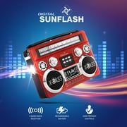 Digital Sunflash RD-666, Bluetooth, Battery-Powered, Retro Portable Radio, Flash Light, Red