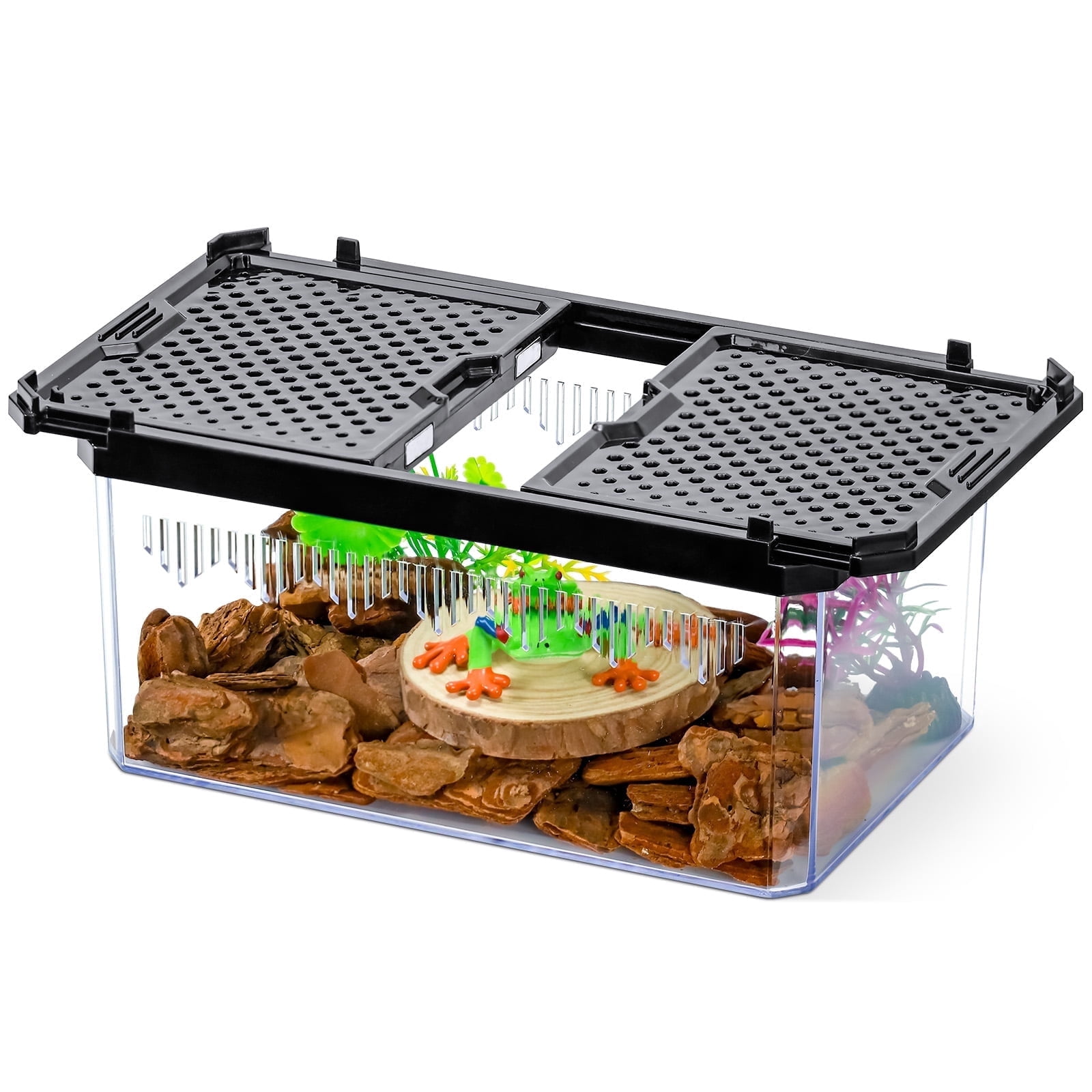 Escape-Resistant Reptile & Insect Habitat Crystal View Tank with Magnetic Locks, Advanced Ventilation for Cricket,Frog, Tarantula Enclosure, Lizard Cage & Hermit Crab Kit
