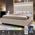 thumbnail image 5 of VanAcc King Bed Frame with LED Lights Charging Station, Corduroy Upholstered Platform Bed Frame with 60" Tall Wingback Headboard/White, 5 of 9