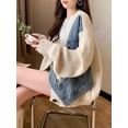 thumbnail image 5 of Short Knit Denim Patchwork Cardigan Women'S Fall New Sweater Coat Cute Cropped Style Outerwear Fashion Trending, 5 of 8