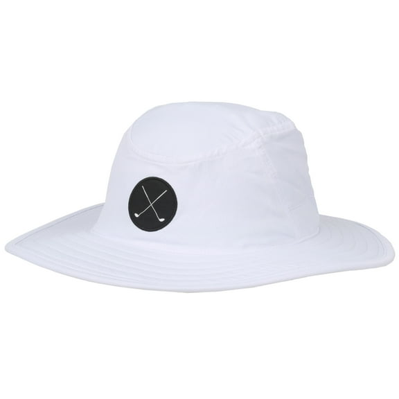 Signatures Golf Sun Hat, Crossed Golf Club Wide Brim Boonie Hat, Performance Fabric, Breathable, Floatable Brim, One Size, Adult, White