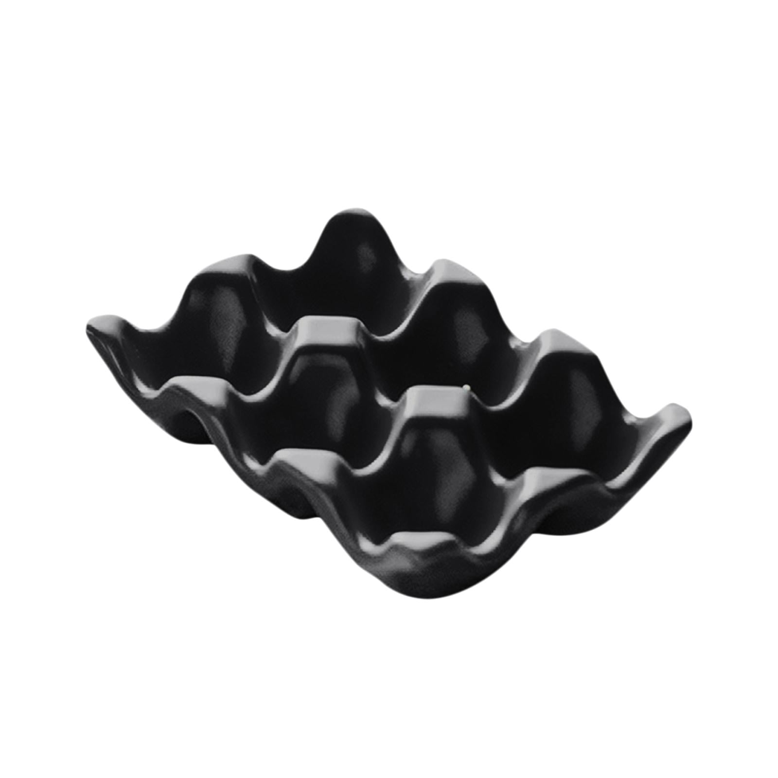 6 Holes Egg Tray Holder Refrigerator Glazed Ceramic Holds 6 Fresh Eggs Egg Storage Lattice Egg Container for Household Drawer Black
