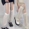thumbnail image 4 of White Calentadores de pierna fina de verano para mujer, calcetines Harajuku Lolita florales de rayas verticales, malla transparente, holgados, acampanados hasta la rodilla, cubier, 4 of 5