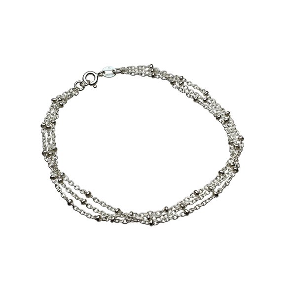 Multi-Strand Sterling Silver Chain Station Beads Bracelet Anklet 11"