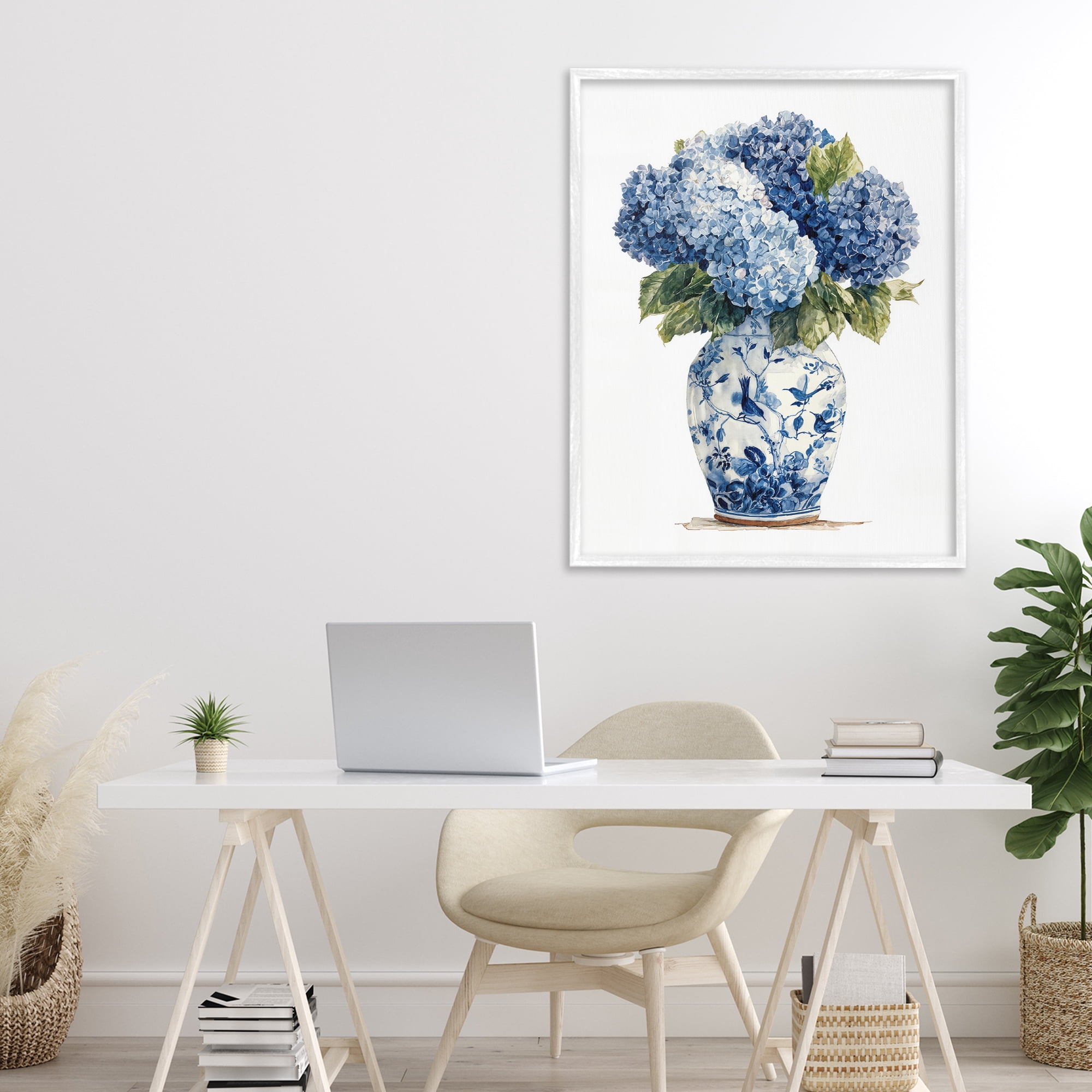 Stupell Industries Blue Hydrangeas in Porcelain White Framed Giclee Art, design by Imagine It Images