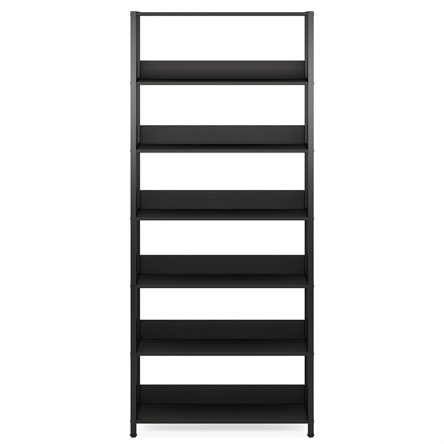 Demi Bonn 6-Tier Open Bookshelf, Wood and Metal Bookcase Storage Organizer, 74" Tall Vintage Display Standing Shelf Unit for Bedroom, Living Room, Black