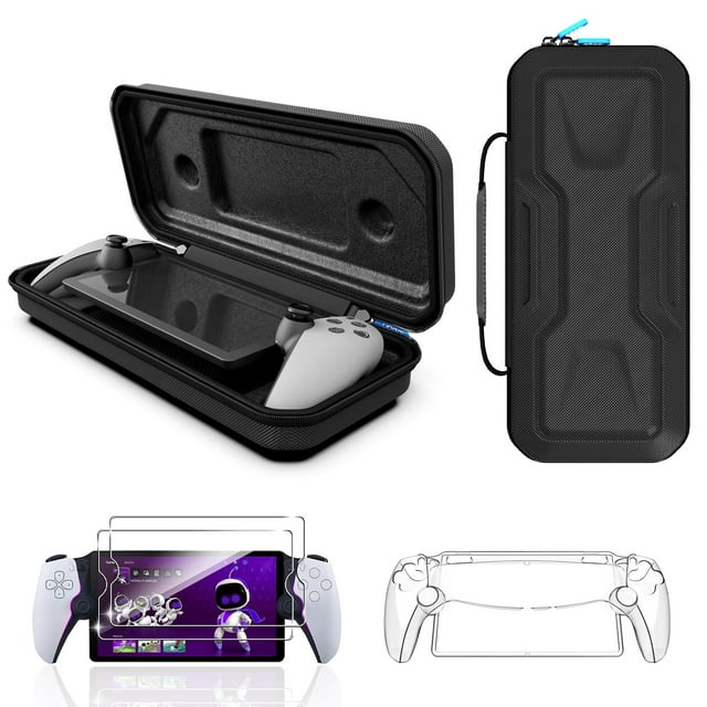 Accessories Bundle for PlayStation Portal, Carrying Case and Hard PC Clear Cover Case with Tempered Glass Screen Protector, Protective Case and Hard Shell Portable Travel Handbag for PS5 Portal