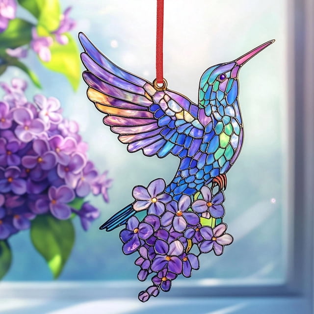 Colgante atrapasol con forma de flor de colibrí de colores