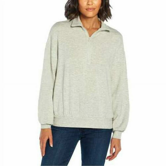 Three Dots Ladies' Quarter Zip Pullover, Heather Gray Small
