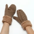 thumbnail image 1 of Guantes de punto marrones para niños, manoplas, moda para mujer, felpa de punto, corte torcido, dedos engrosados, además de guantes de lana, manoplas, guantes térmicos para bebé, invierno JM, 1 of 2